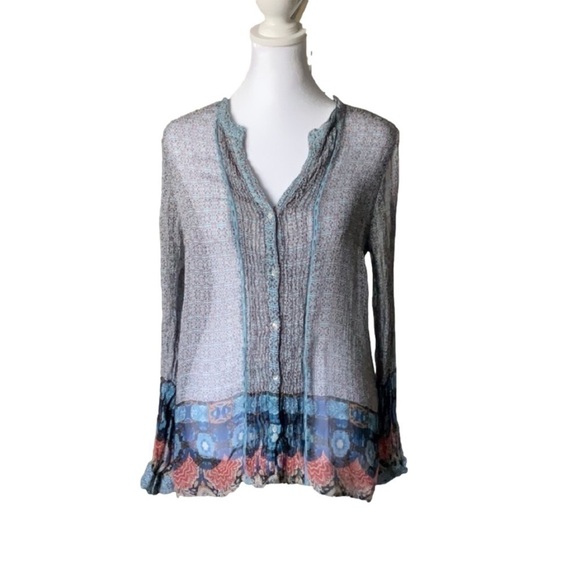 Lucky Brand Medallion Print Sheer Blouse - Picture 2 of 14